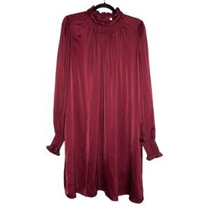 Adam Lippes Collective Burgundy Red Satin Ruffle Neck Charmeuse Mini Dress - 14